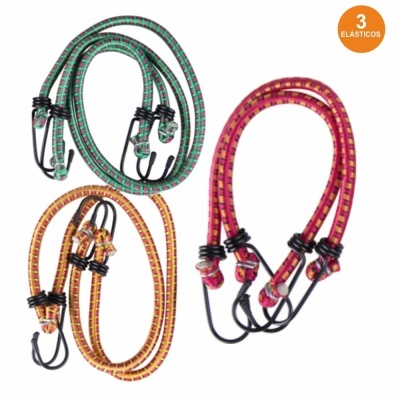 Conjuntos de 3 elásticos coloridos com ganchos pretos