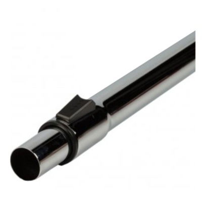 Haste cilíndrica metálica prateada com clip preto em fundo branco