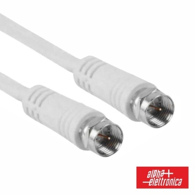 Cabo coaxial branco com conectores metálicos e logotipo alpha elettronica