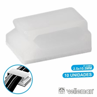 Clips para cabo Velleman 10 unidades em plástico branco, 2,5x10,5 mm.
