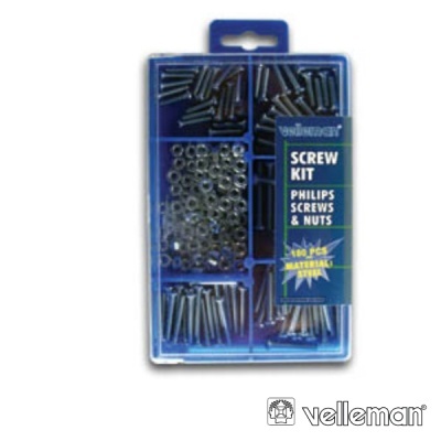 Kit de parafusos Philips e porcas de aço em caixa plástica transparente