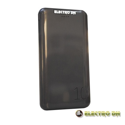 Power bank preto com textura pontilhada e textos ELECTRO DH e 10