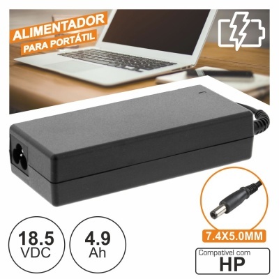 Alimentador portátil preto compatível com HP com conector 7.4x5.0 mm