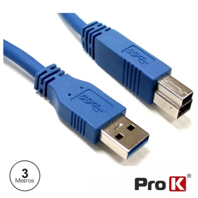 Cabo USB azul com conectores Tipo A e Tipo B de 3 metros Pro K