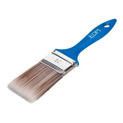 Pincel de pintura azul com cerdas marrons e brancas, marca EDM e número 50