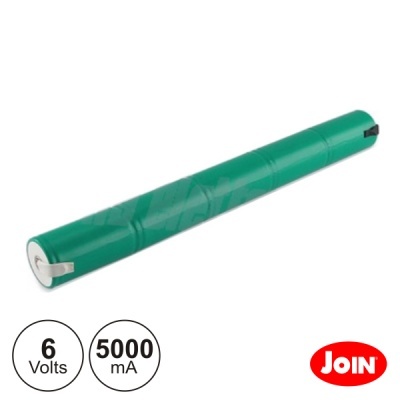Bateria cilíndrica verde com especificações 6 Volts 5000 mA e logótipo Join