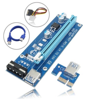 Kit de extensão PCI-E azul com cabo USB azul e cabo de energia preto e vermelho