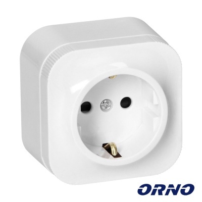 Tomada elétrica branca com contacto terra e marca ORNO