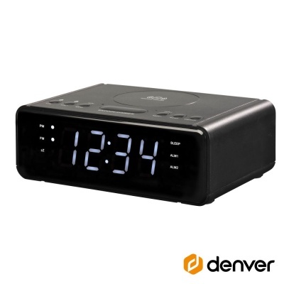Relógio despertador digital preto com mostrador LED branco com horas 12:34