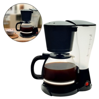 Máquina de café elétrica com jarra de vidro e reservatório transparente com marcações