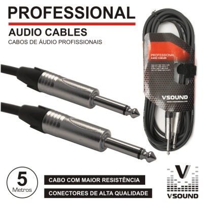 Cabo de áudio profissional VSound de 5 metros com conectores metálicos