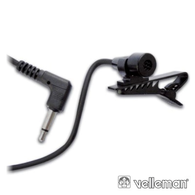 Microfone de lapela preto com clipe e ficha jack de 3,5 mm