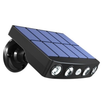 Luz solar de parede preta com painel solar azul e luzes LED