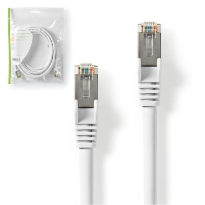 Cabo de rede Ethernet branco com conectores RJ45 metálicos
