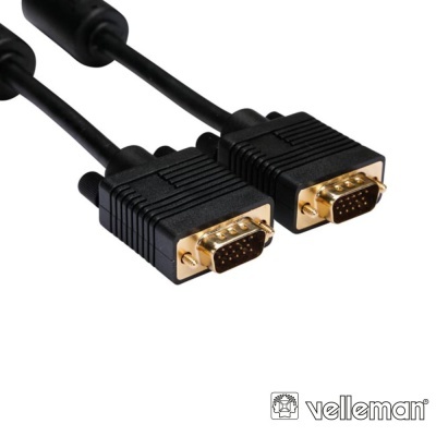 Cabo VGA preto com conectores de 15 pinos dourados