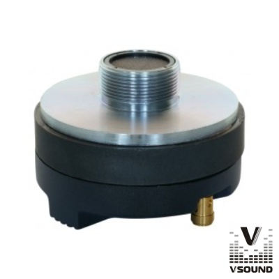 Difusor de som VSound com base preta e topo metálico prateado com rosca central