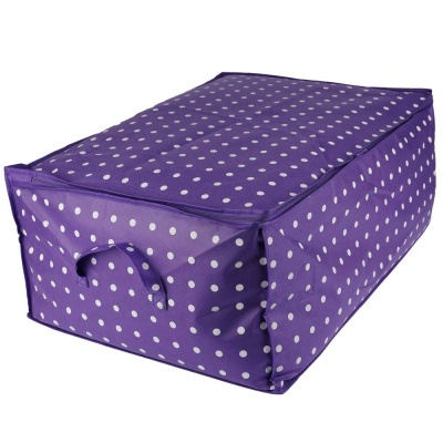Saco de armazenamento roxo com bolinhas brancas e alça