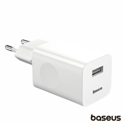 Carregador USB branco Baseus com plugue europeu