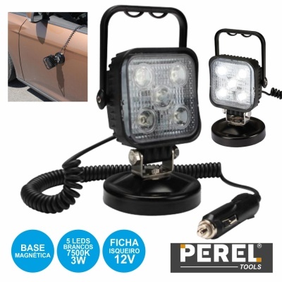 Luzes LED quadradas pretas para automóvel com base magnética e cabo espiralado