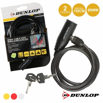 Cadeado de cabo espiral preto Dunlop com duas chaves e embalagem
