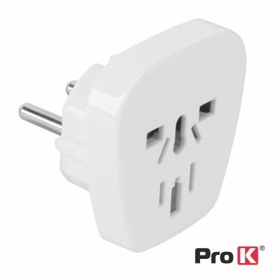 Adaptador elétrico branco com várias entradas de ficha e plugue metálico