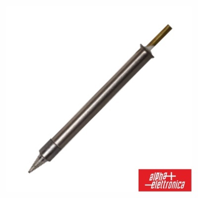 Ponta de ferro de soldar metálica com tubo dourado e logotipo alpha-elettronica
