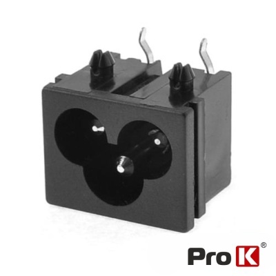 Tomada elétrica preta de três pinos com logótipo Pro K