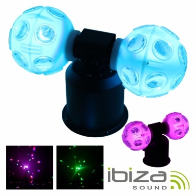 Projetor de luz disco Ibiza Sound com duas esferas azuis e base preta