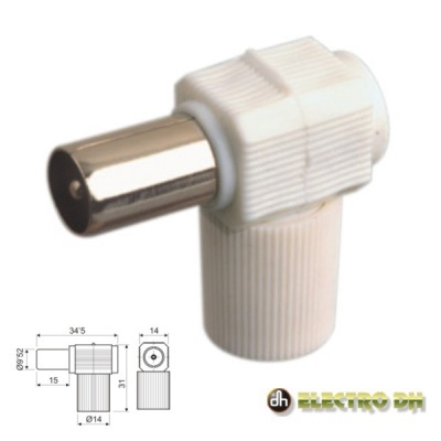 Adaptador coaxial branco com conector metálico e textura canelada