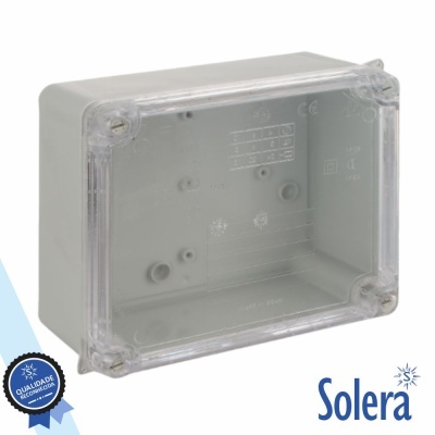 Caixa de ligação eléctrica cinzenta com tampa transparente Solera