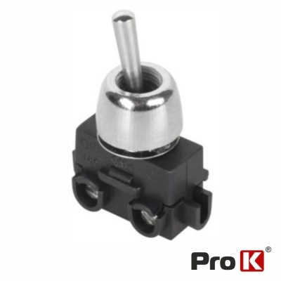 Interruptor basculante preto com alavanca metálica e logótipo ProK