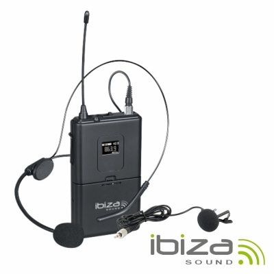 Microfone sem fios preto Ibiza Sound com dois microfones e antena