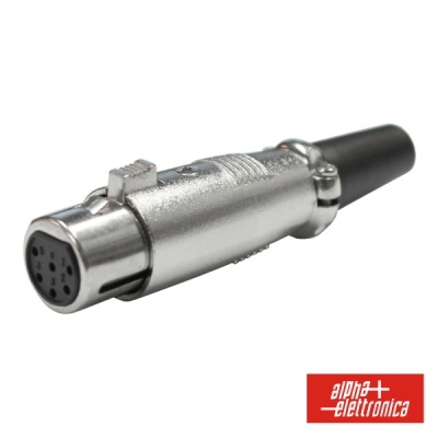 Conector metálico de 7 pinos com ponta preta e logótipo alpha elettronica