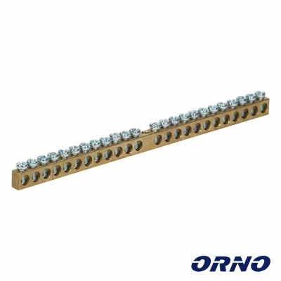 Barra metálica com parafusos para ligações elétricas