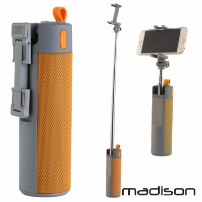 Suporte de telemóvel e bastão de selfie madison cinzento e laranja com suporte ajustável