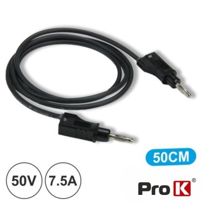 Cabo elétrico preto com conectores, 50 cm, 50V 7.5A, marca Pro K