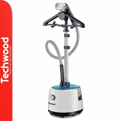 Vaporizador vertical Techwood branco e azul com suporte para roupas