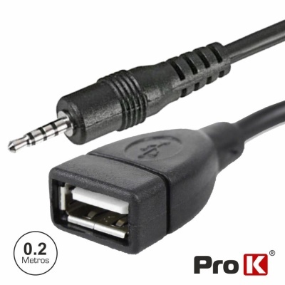 Cabo adaptador USB fêmea para jack 3.5mm preto com cabo 0.2 metros