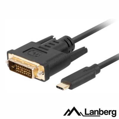 Cabo adaptador USB-C para DVI Lanberg preto e dourado com logótipo Lanberg