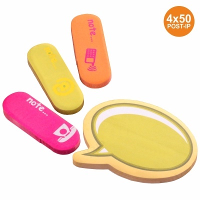 Notas autocolantes Post-it coloridas em várias formas e desenhos