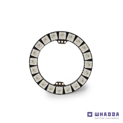 Anel circular de LEDs em fundo branco com logótipo WHADDA