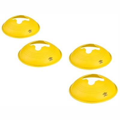 Conjunto de quatro cones de sinalização amarelos com logótipo Umbro