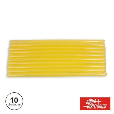 10 bastões de cola quente amarelos com logótipo alpha+ elettronica