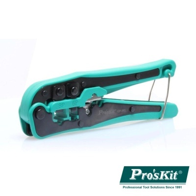 Alicate de cravar verde-água e preto da marca Pro'sKit