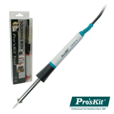 Ferro de soldar Pro'sKit com cabo branco e azul e embalagem