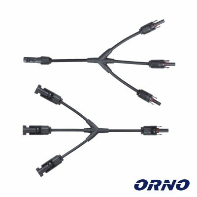 Cabos em Y com conectores de plástico preto e logótipo ORNO azul