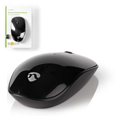 Rato de computador sem fios preto brilhoso com embalagem