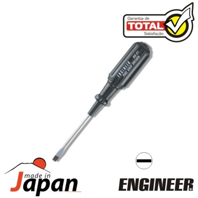 Chave de fendas com cabo preto e haste metálica com ponta chata