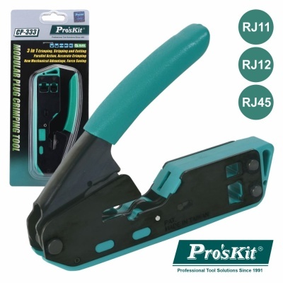 Alicate de crimpagem modular Pro'sKit CP-333 verde e preto com embalagem