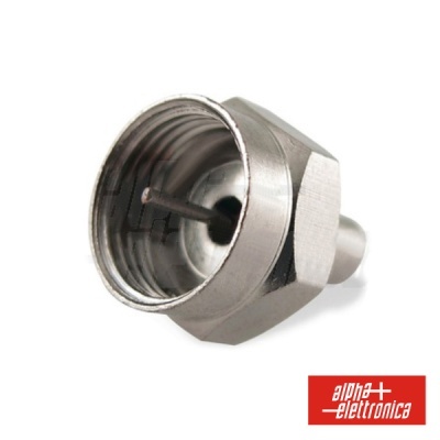 Conetor coaxial metálico prata com hexágono para aperto e logótipo Alpha Elettronica